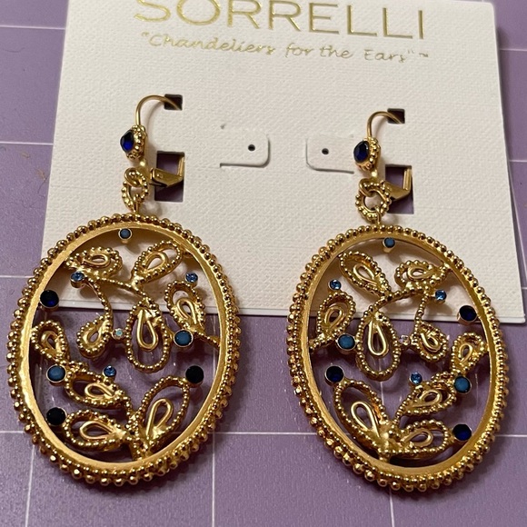 Sorrelli Statement Earrings - Lapis and Bright Gold Finish - Picture 4 of 5